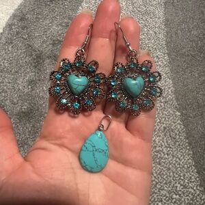 Natural turquoise stone earrings and pendant